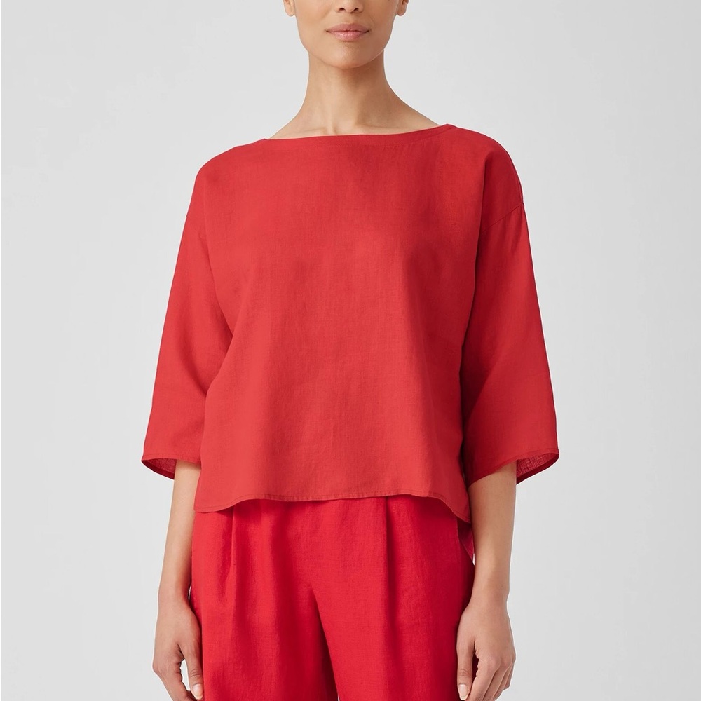 Eileen Fisher Organic Handkerchief Linen Box Top w/pockets, color geranium sz 2X